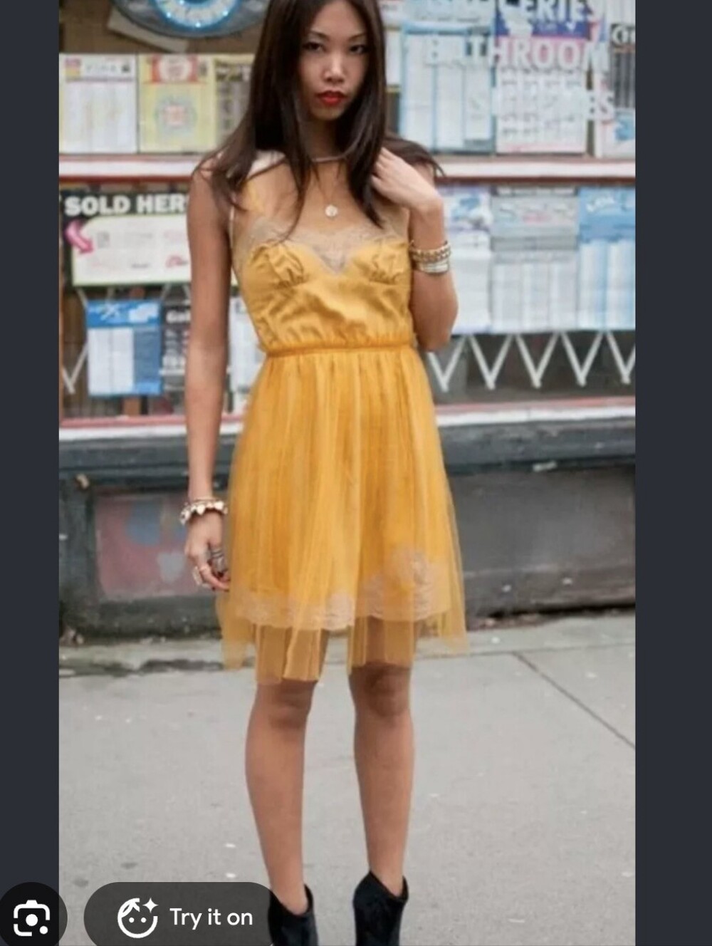 Rodarte X Target 30 Years Mustard Yellow Tulle Dress with Lace Accents XS
